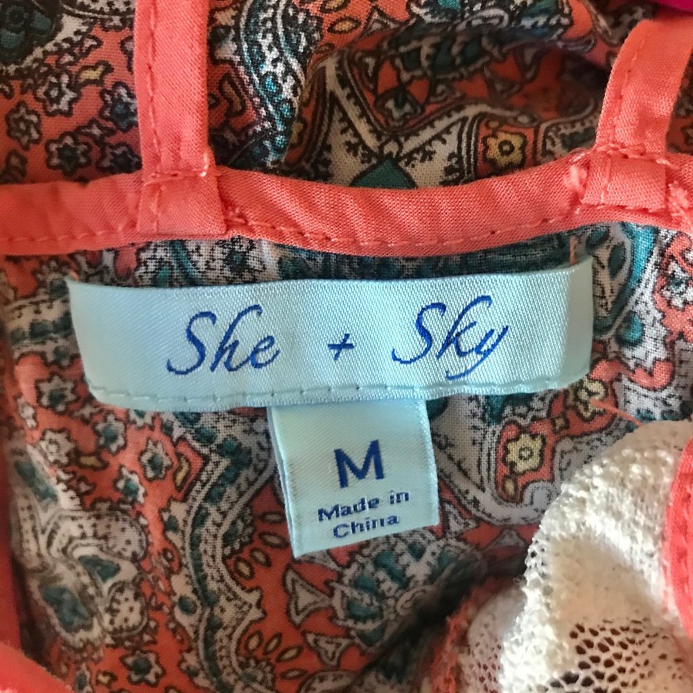 SHE+SKY / Orange & Blue Pattern Racerback Dress - Picture 6 of 7